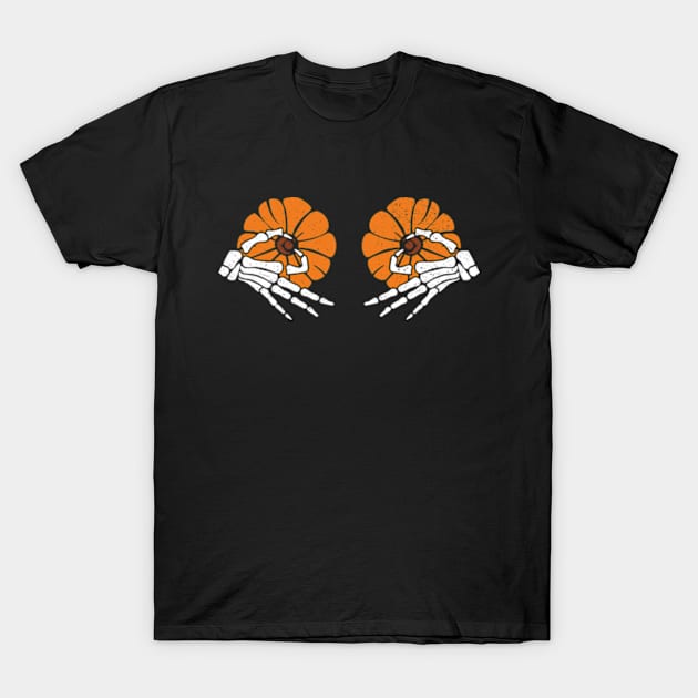 Pumpkin Skeleton Boobs T-Shirt by Three Meat Curry